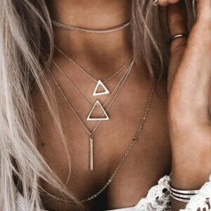 Triangle Silver Layered Necklace